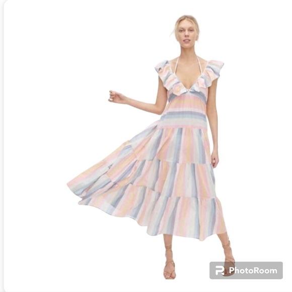 J.Crew Re-Imagined Cotton Tiered Pastel Stripe Maxi Dress | EUC Size XS - Picture 1 of 7